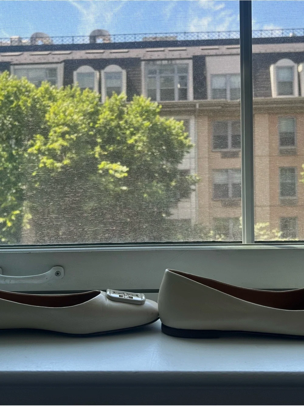 Tory Burch Cream Leather Logo Ballet Flats